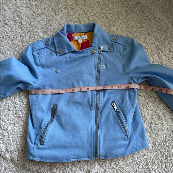 Color Me Courtney Dennis Blue Canvas Crop Biker Moto Jacket Size 2 - Picture 10 of 13